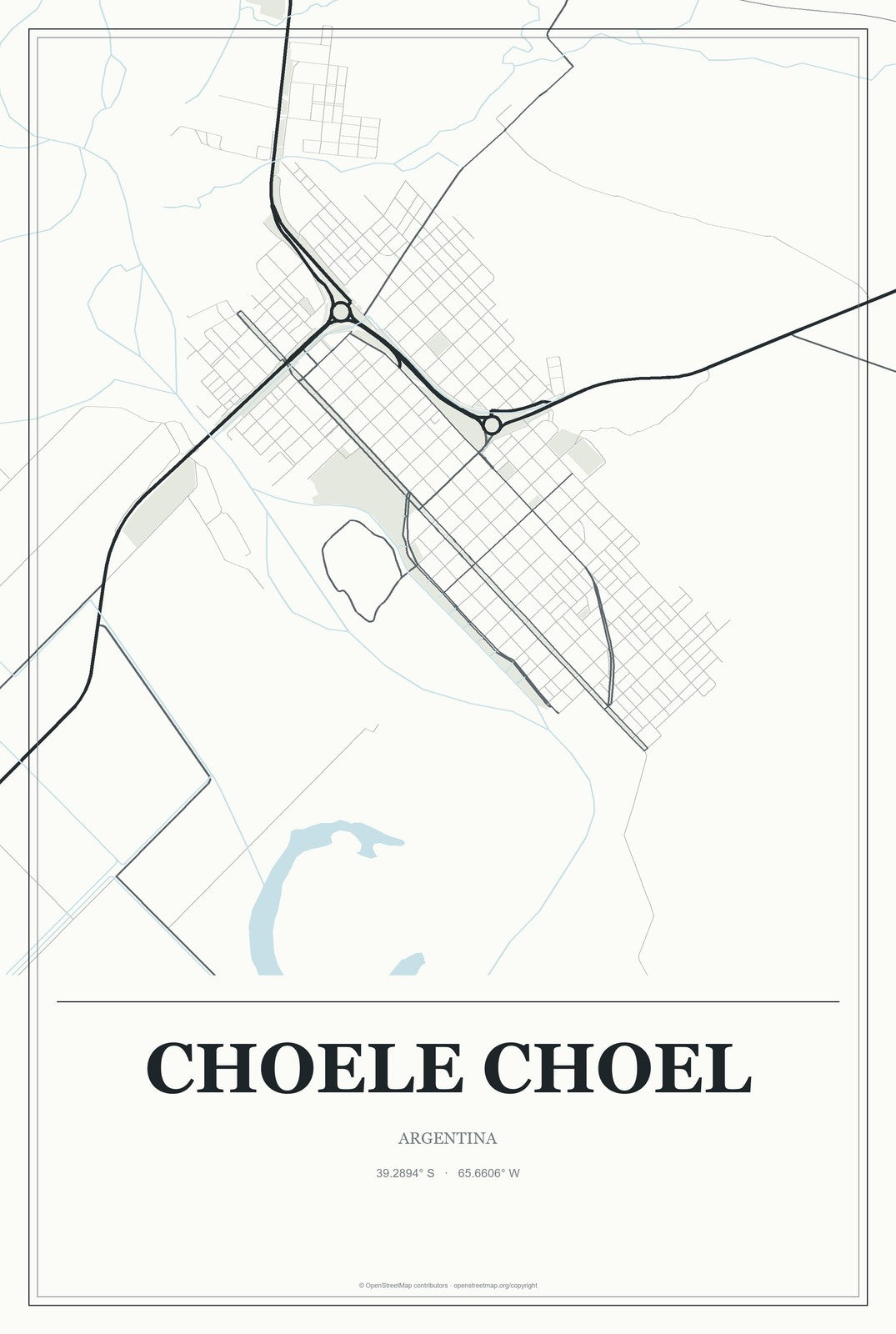 Choele Choel, Argentina City Map Aluminum Sign in Gallery Air style
