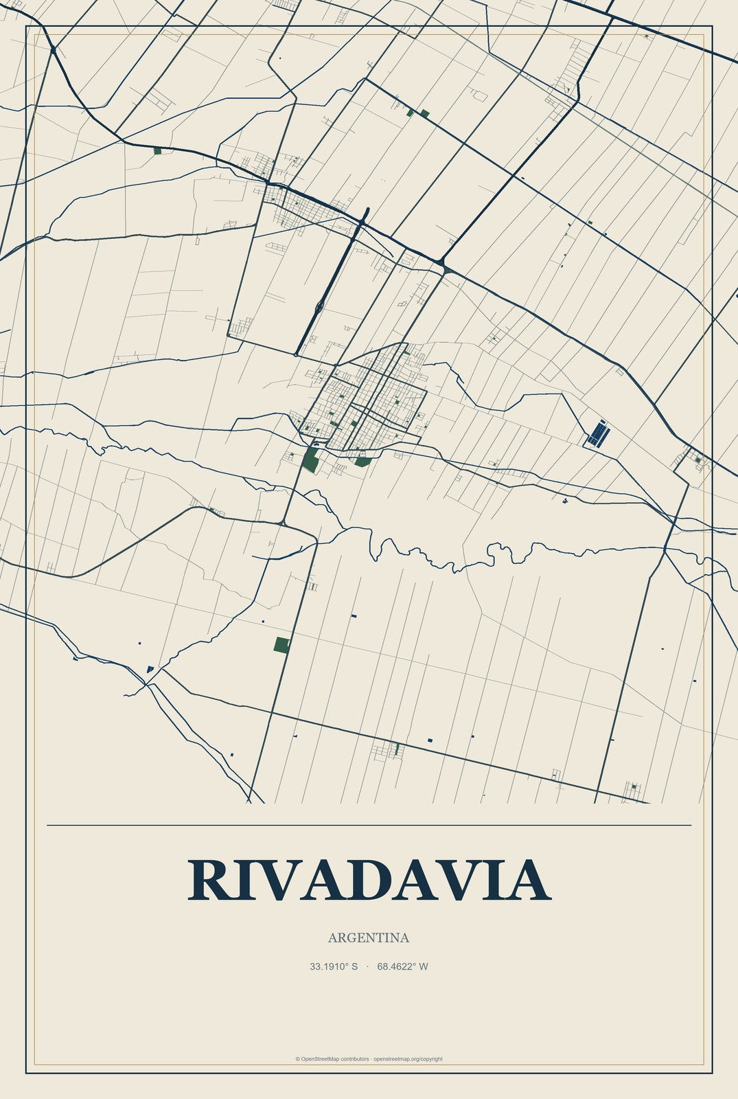 Rivadavia, Argentina City Map Aluminum Sign in Coastal Cutout style