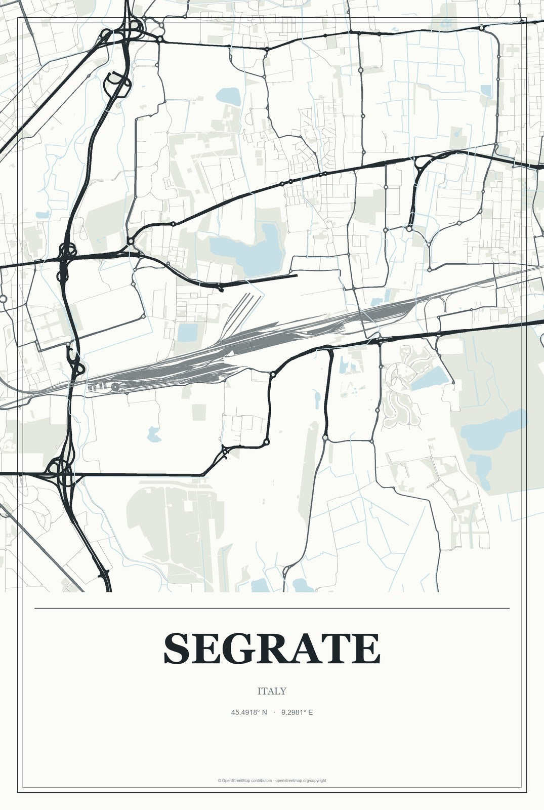 Segrate, Italy City Map Aluminum Sign in Gallery Air style
