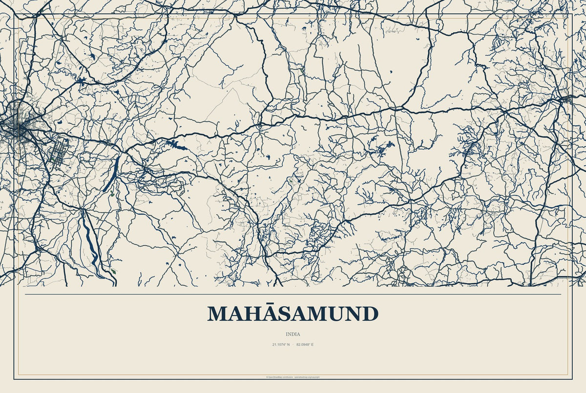 Mahāsamund, India City Map Aluminum Sign in Coastal Cutout style