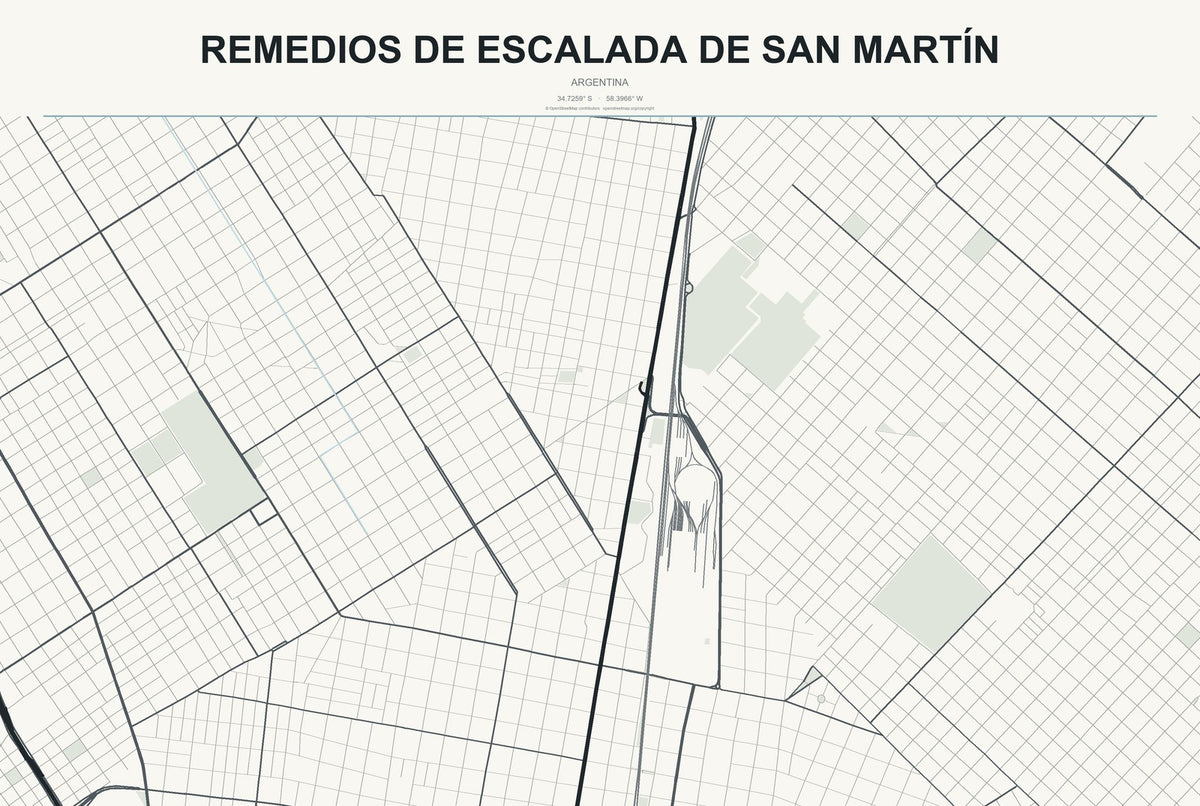 Remedios de Escalada de San Martín, Argentina City Map Aluminum Sign in Headline Atlas style