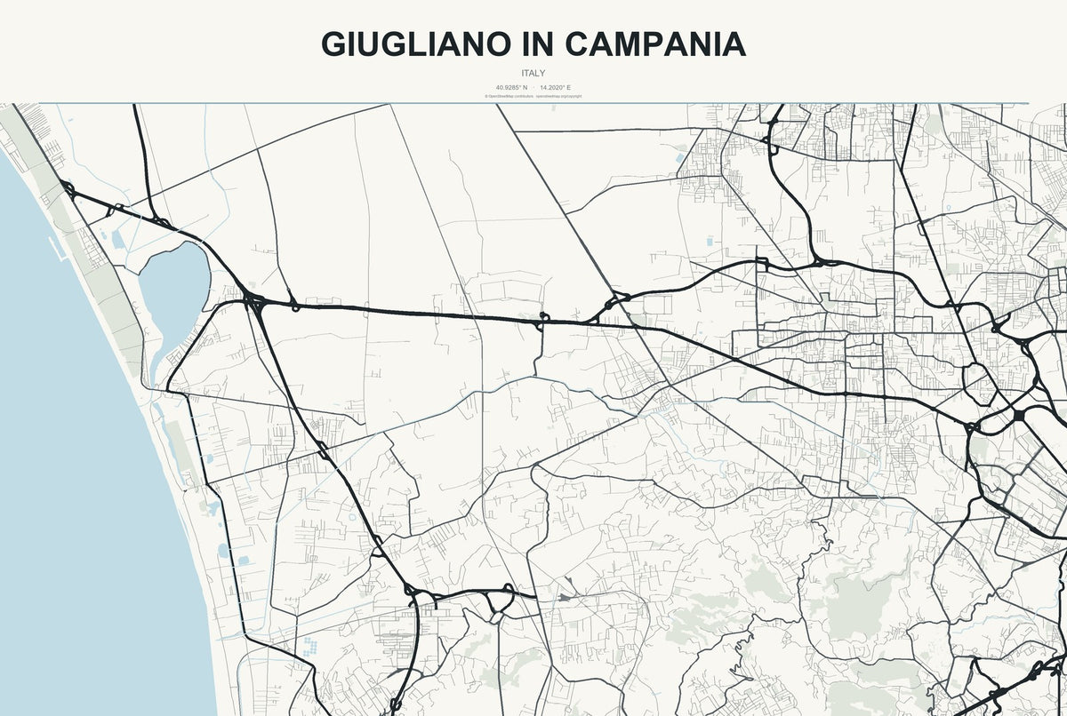 Giugliano in Campania, Italy City Map Aluminum Sign in Headline Atlas style