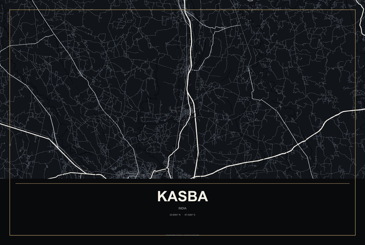 Kasba, India City Map Aluminum Sign in Metropolitan Noir style