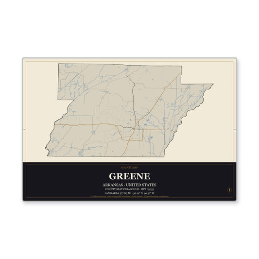 Greene County, Arkansas Map Aluminum Sign in Museum Plaque style