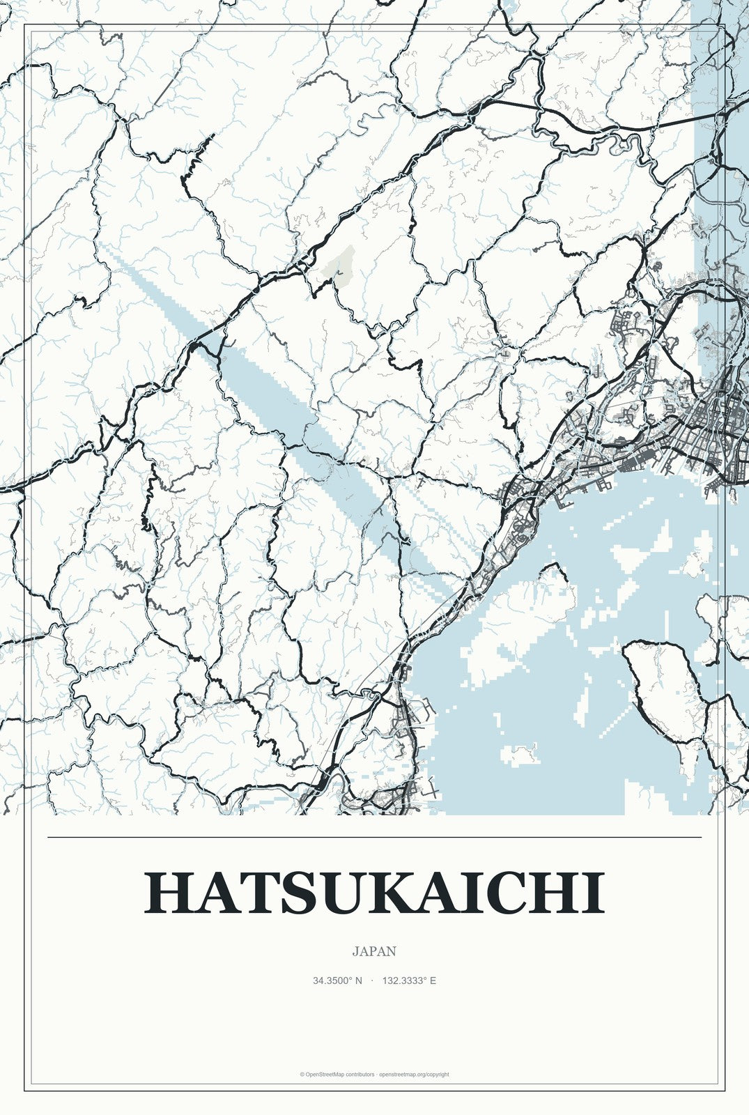 Hatsukaichi, Japan City Map Aluminum Sign in Gallery Air style