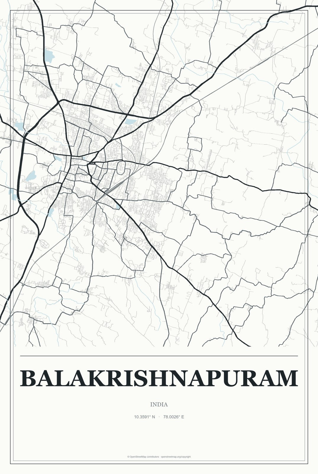 Balakrishnapuram, India City Map Aluminum Sign in Gallery Air style