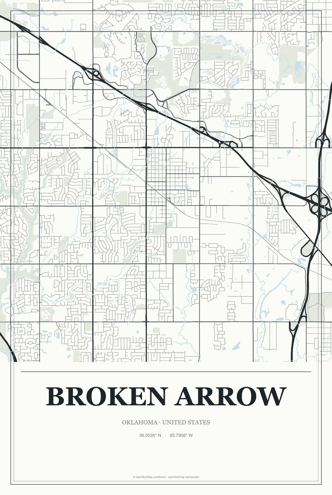 Broken Arrow, Oklahoma City Map Aluminum Sign in Gallery Air style
