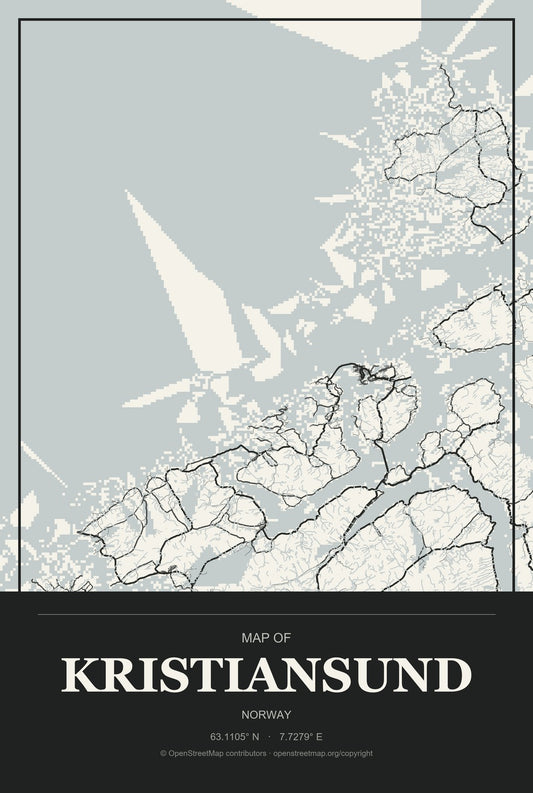 Kristiansund, Norway City Map Aluminum Sign in Museum Plaque style