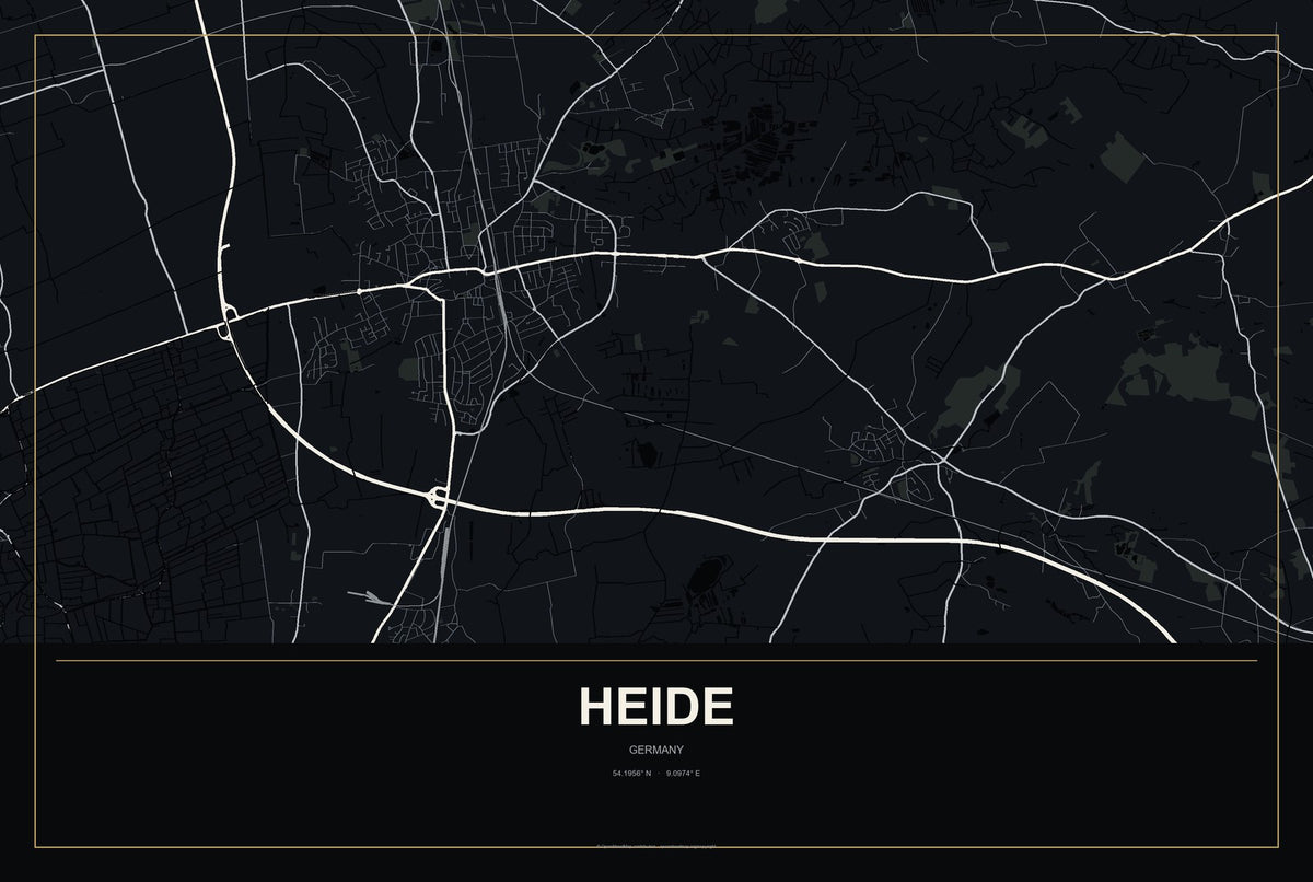 Heide, Germany City Map Aluminum Sign in Metropolitan Noir style