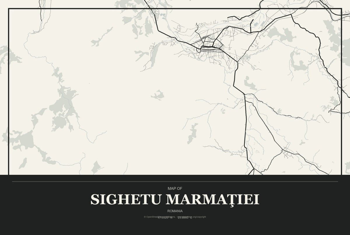Sighetu Marmaţiei, Romania City Map Aluminum Sign in Museum Plaque style
