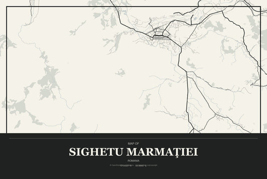 Sighetu Marmaţiei, Romania City Map Aluminum Sign in Museum Plaque style