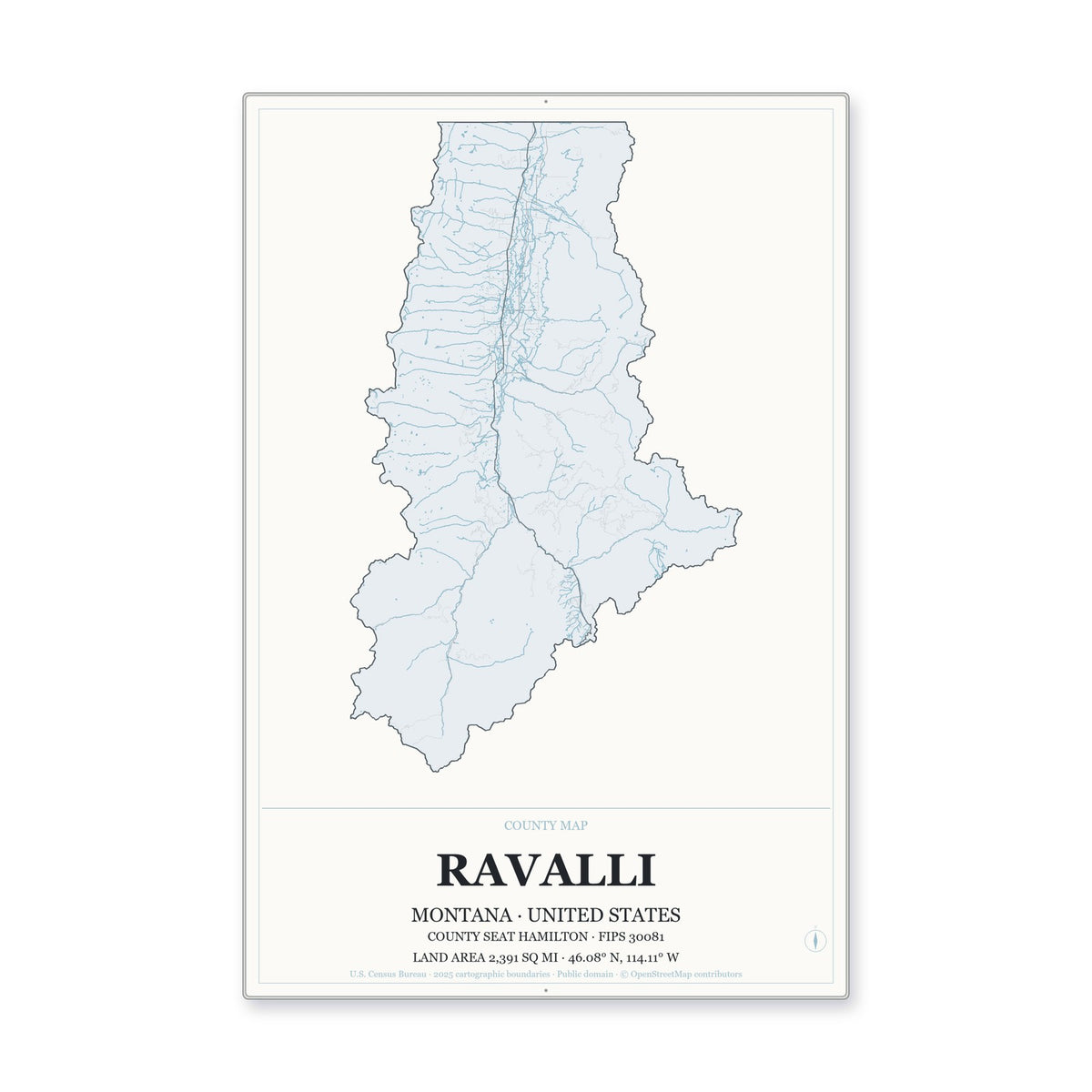 Ravalli County, Montana Map Aluminum Sign in Gallery Air style