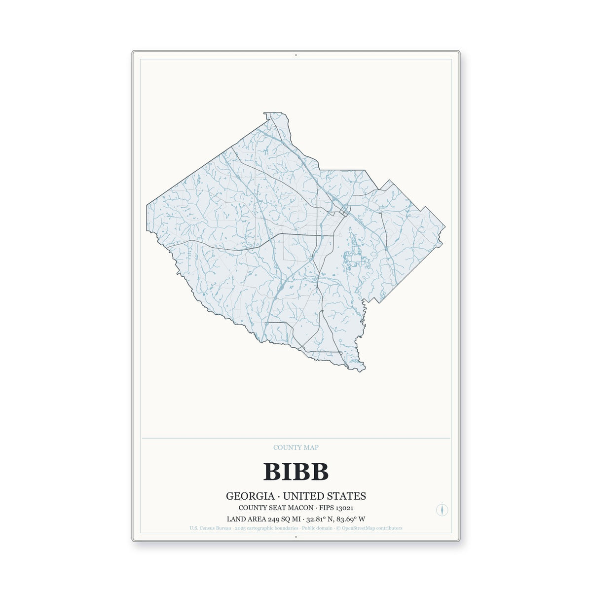 Bibb County, Georgia Map Aluminum Sign in Gallery Air style