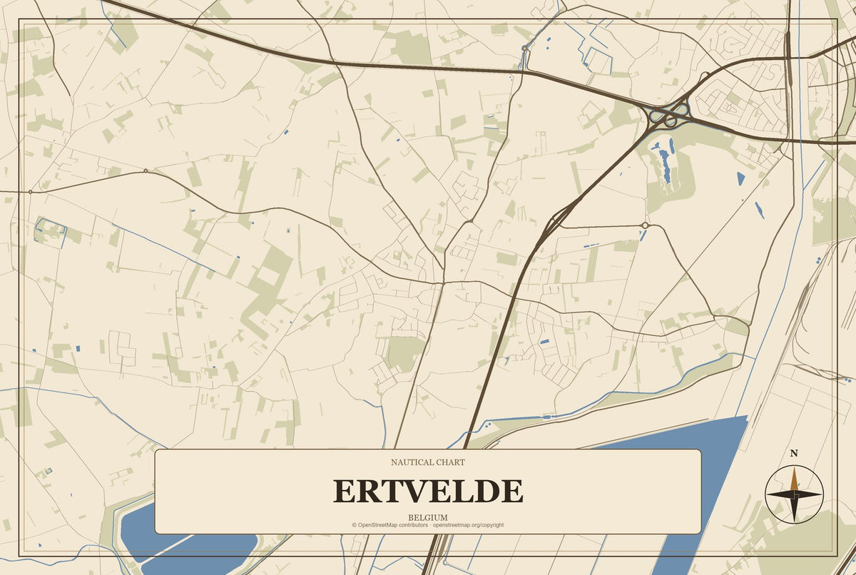 Ertvelde, Belgium City Map Aluminum Sign in Heritage Nautical style