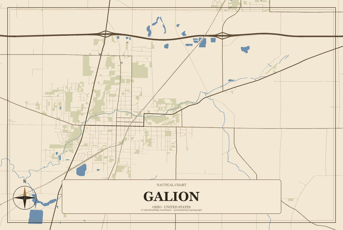 Galion, Ohio City Map Aluminum Sign in Heritage Nautical style
