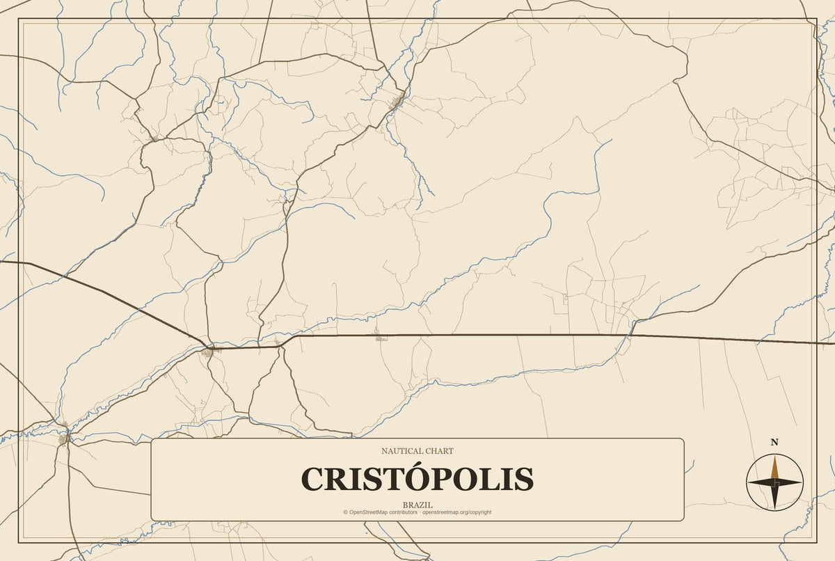 Cristópolis, Brazil City Map Aluminum Sign in Heritage Nautical style