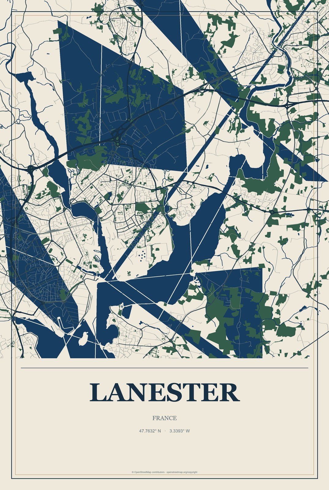 Lanester, France City Map Aluminum Sign in Coastal Cutout style