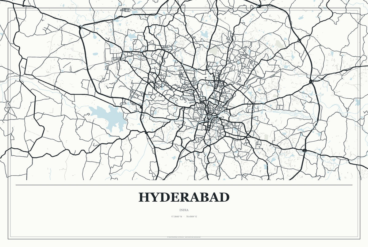 Hyderabad, India City Map Aluminum Sign in Gallery Air style
