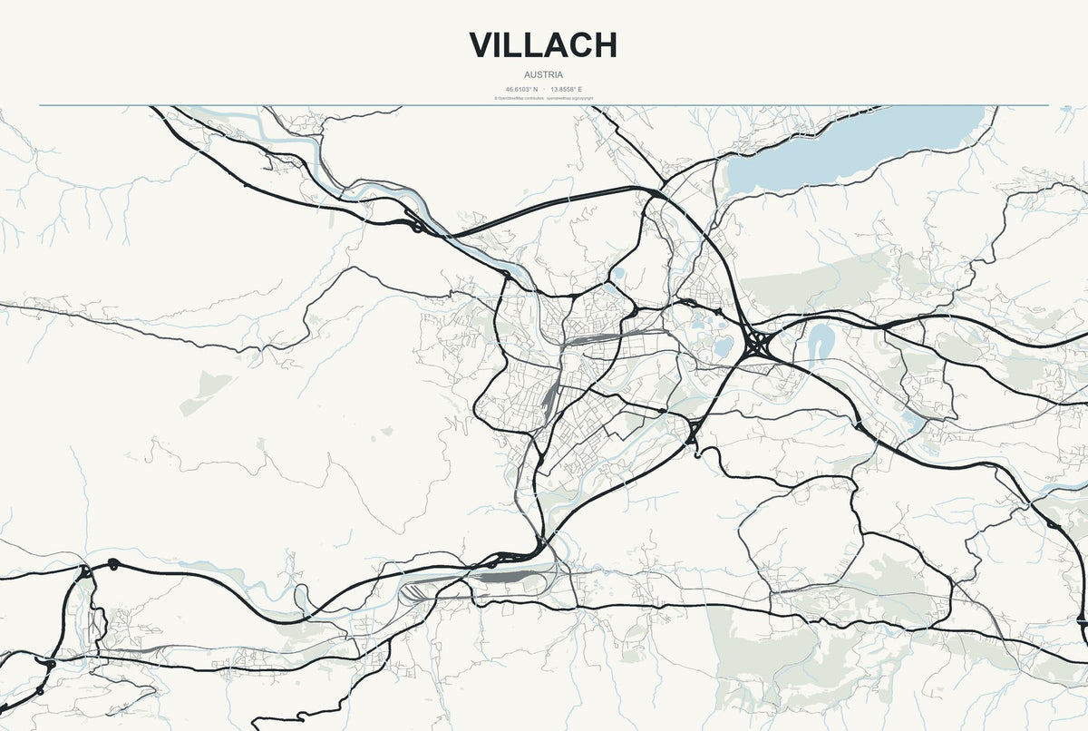 Villach, Austria City Map Aluminum Sign in Headline Atlas style