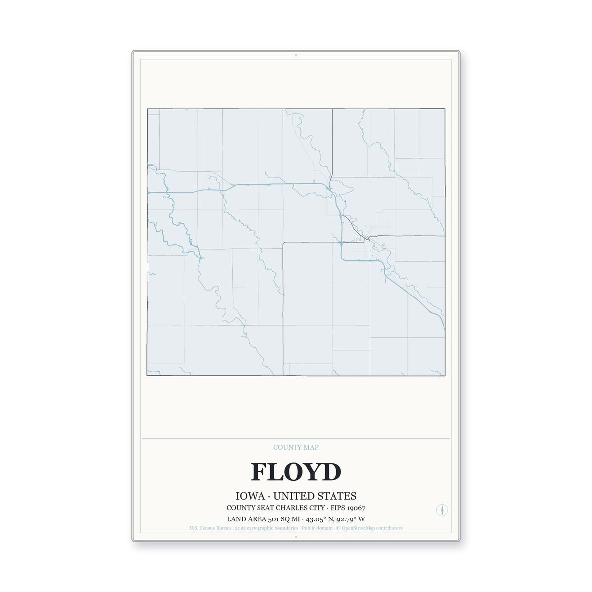 Floyd County, Iowa Map Aluminum Sign in Gallery Air style