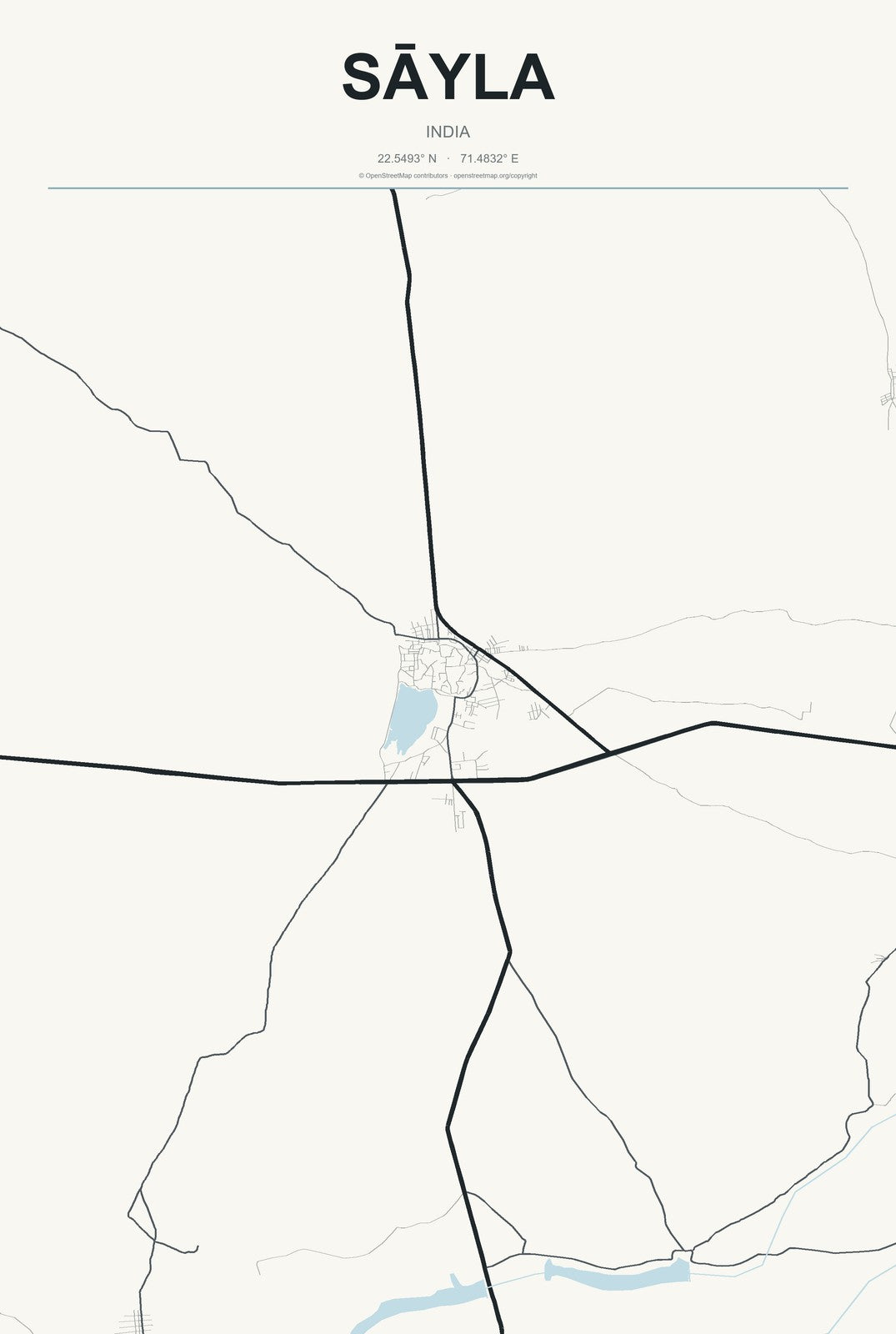 Sāyla, India City Map Aluminum Sign in Headline Atlas style