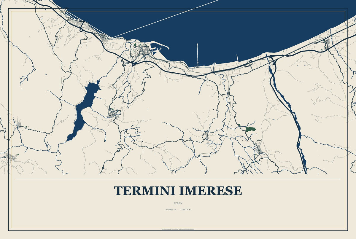 Termini Imerese, Italy City Map Aluminum Sign in Coastal Cutout style