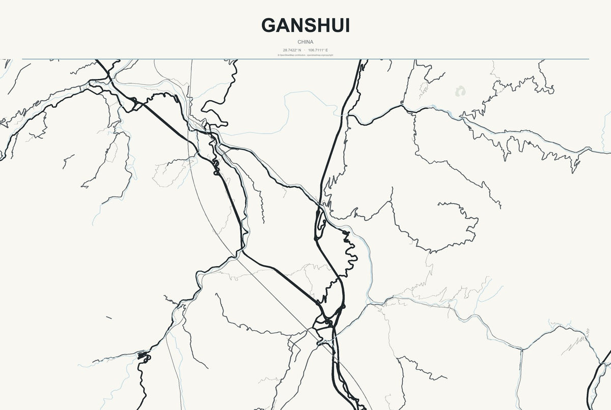 Ganshui, China City Map Aluminum Sign in Headline Atlas style