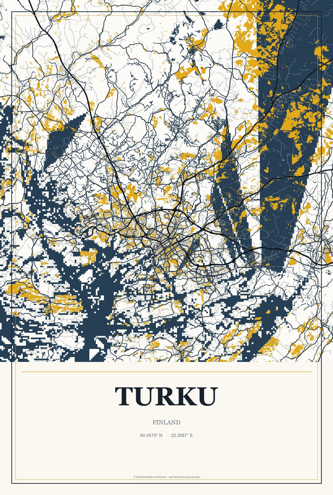 Turku, Finland City Map Aluminum Sign in Citrine Modern style