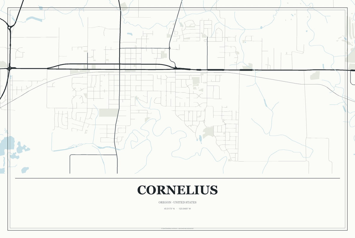 Cornelius, Oregon City Map Aluminum Sign in Gallery Air style