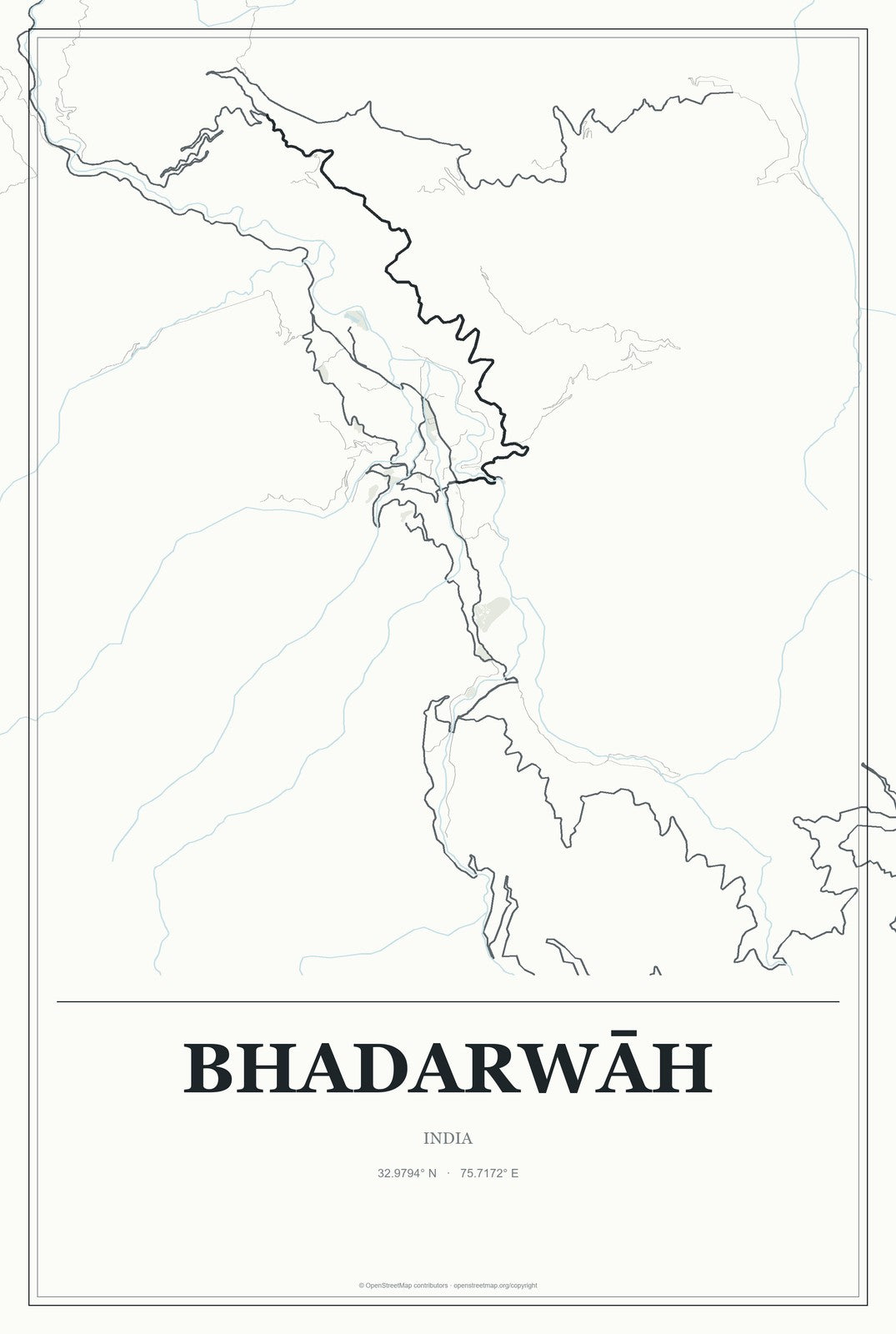 Bhadarwāh, India City Map Aluminum Sign in Gallery Air style