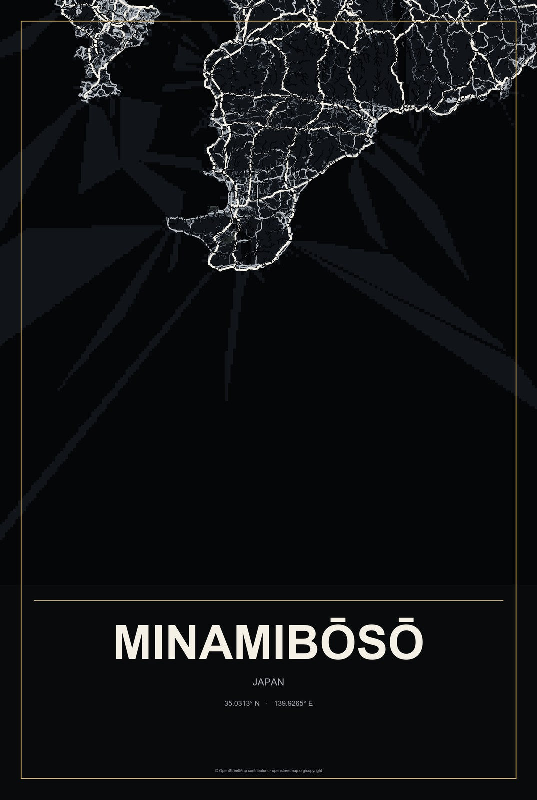 Minamibōsō, Japan City Map Aluminum Sign in Metropolitan Noir style
