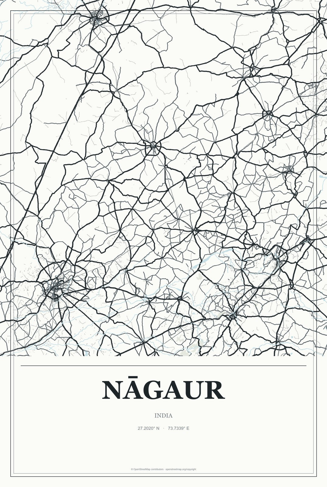 Nāgaur, India City Map Aluminum Sign in Gallery Air style