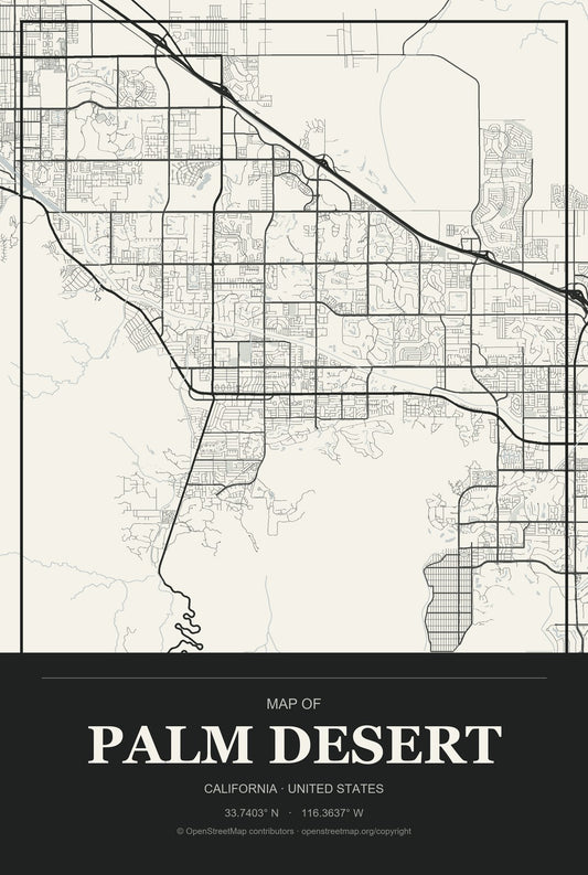 Palm Desert, California City Map Aluminum Sign in Museum Plaque style