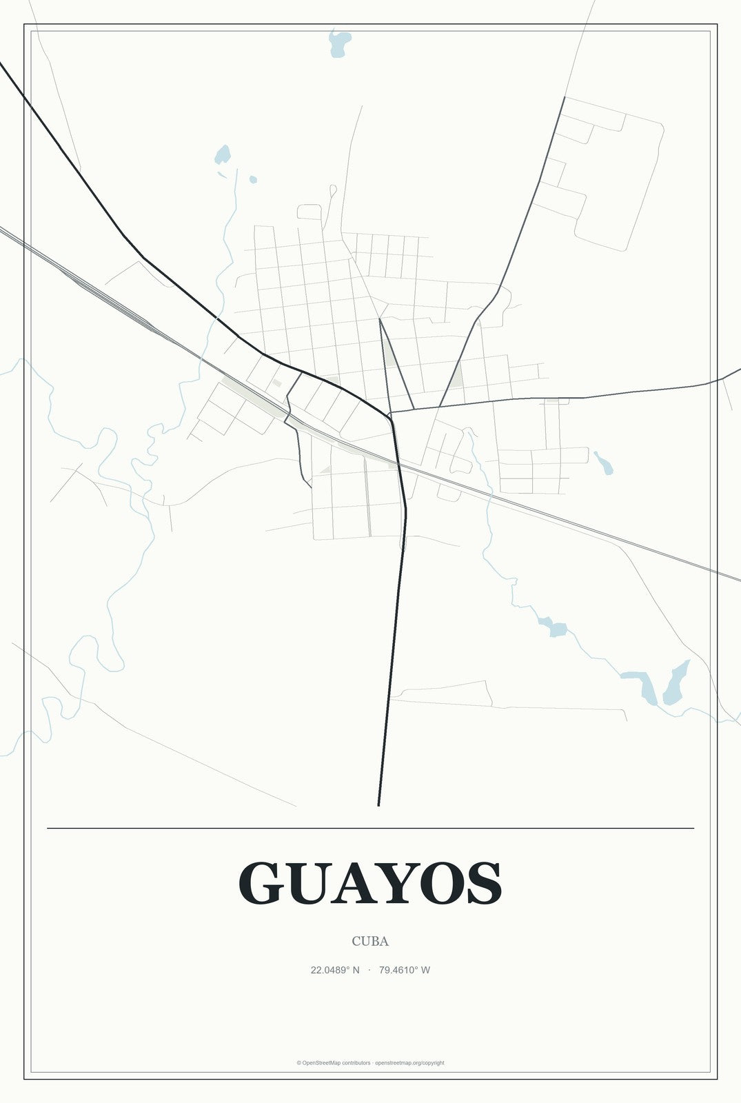 Guayos, Cuba City Map Aluminum Sign in Gallery Air style