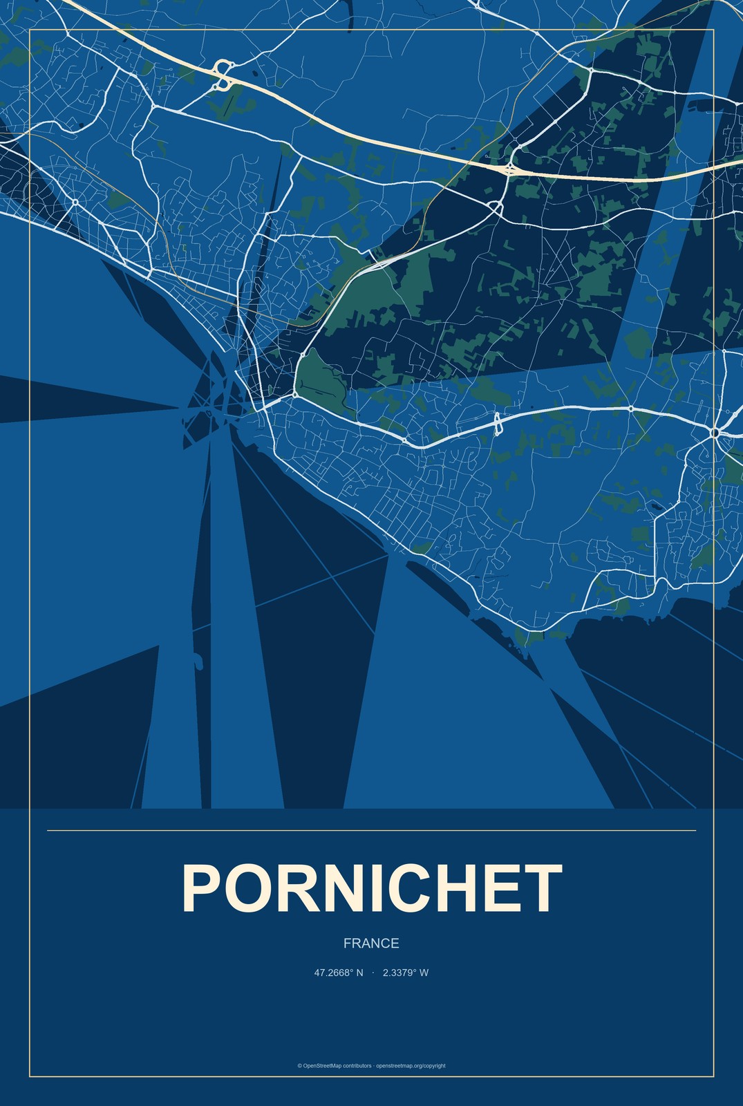 Pornichet, France City Map Aluminum Sign in Harbor Cobalt style