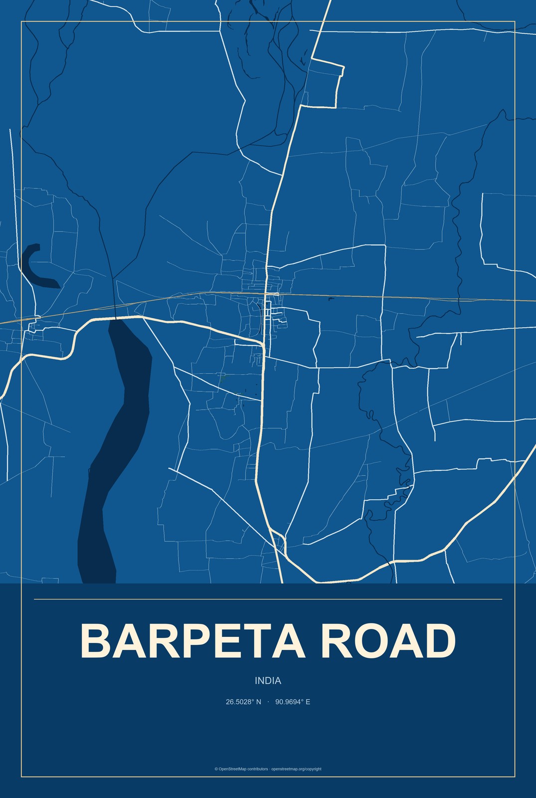 Barpeta Road, India City Map Aluminum Sign in Harbor Cobalt style