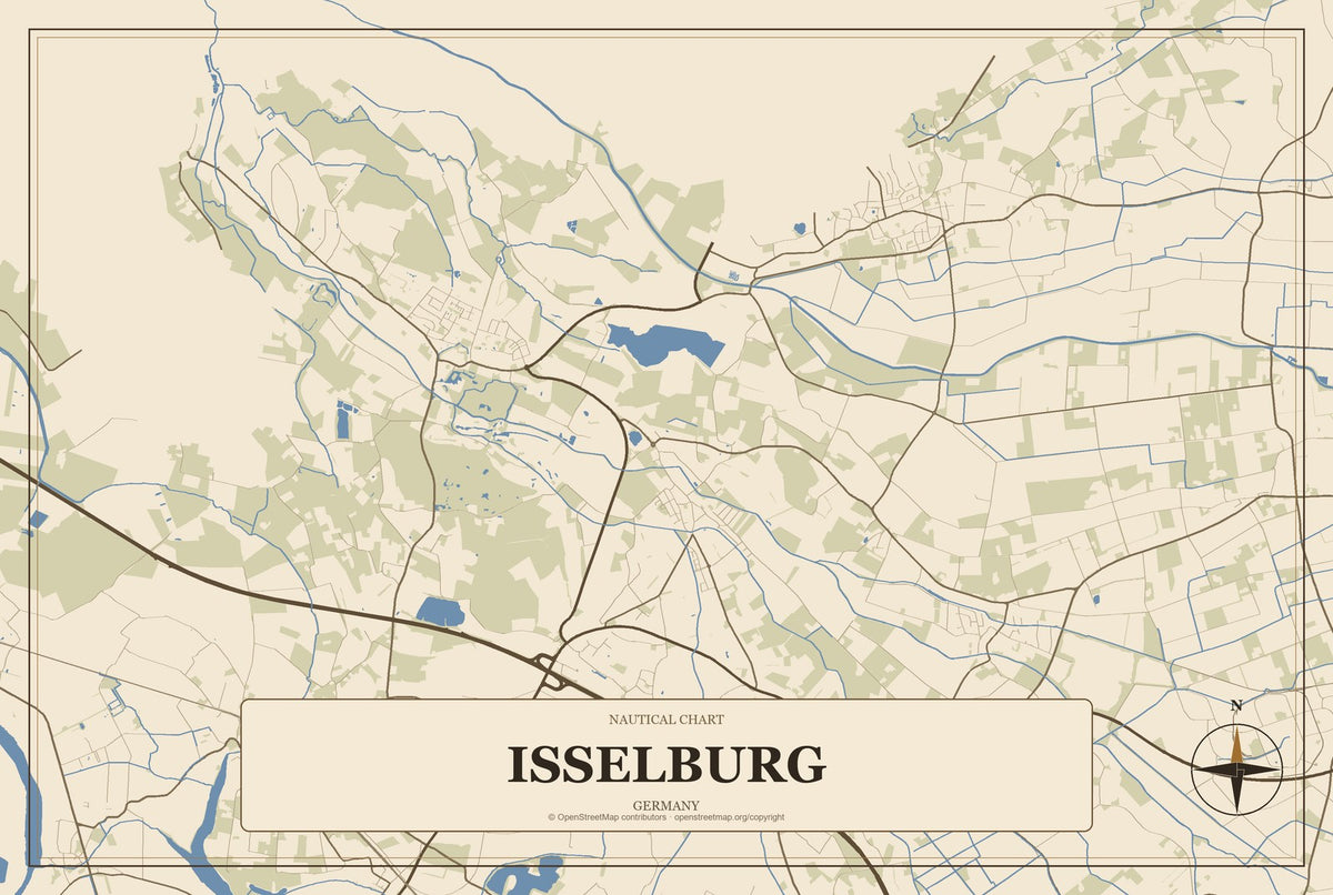 Isselburg, Germany City Map Aluminum Sign in Heritage Nautical style