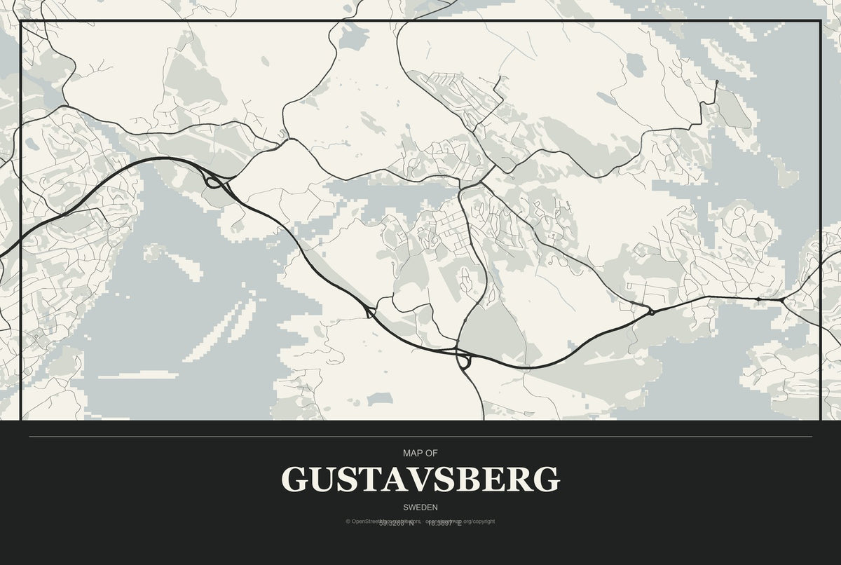 Gustavsberg, Sweden City Map Aluminum Sign in Museum Plaque style