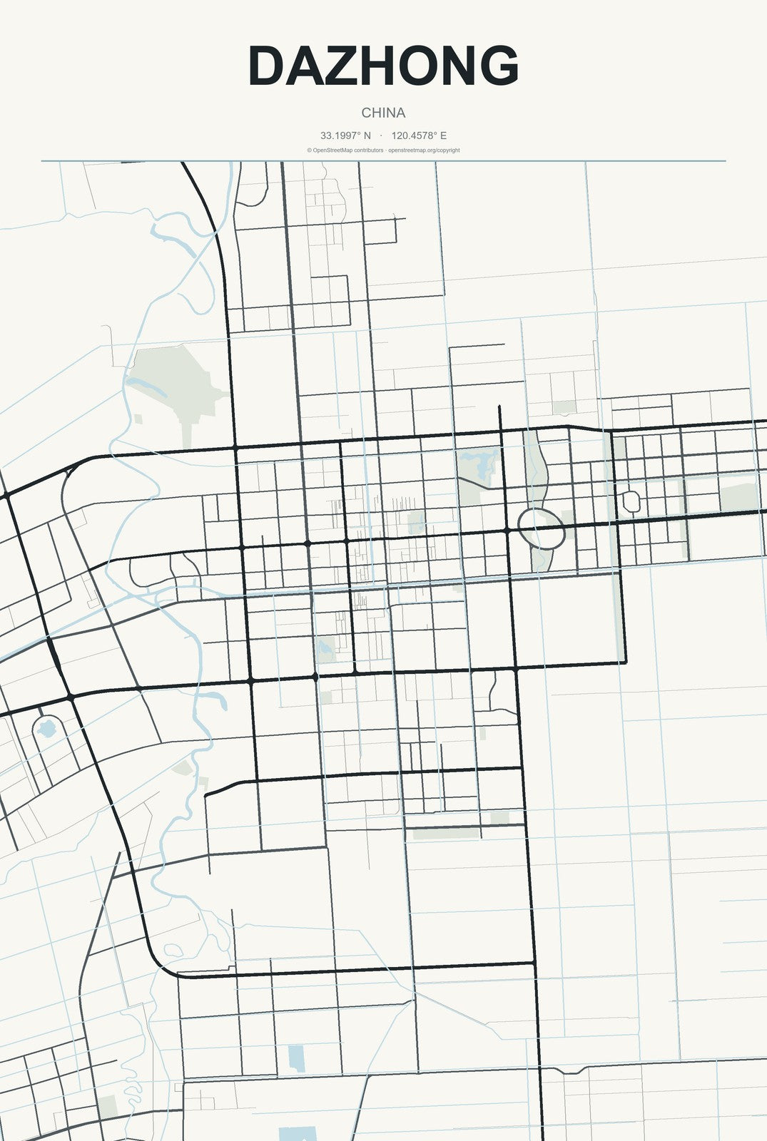 Dazhong, China City Map Aluminum Sign in Headline Atlas style