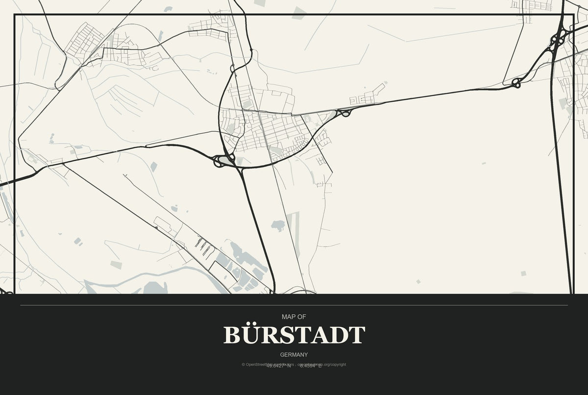 Bürstadt, Germany City Map Aluminum Sign in Museum Plaque style