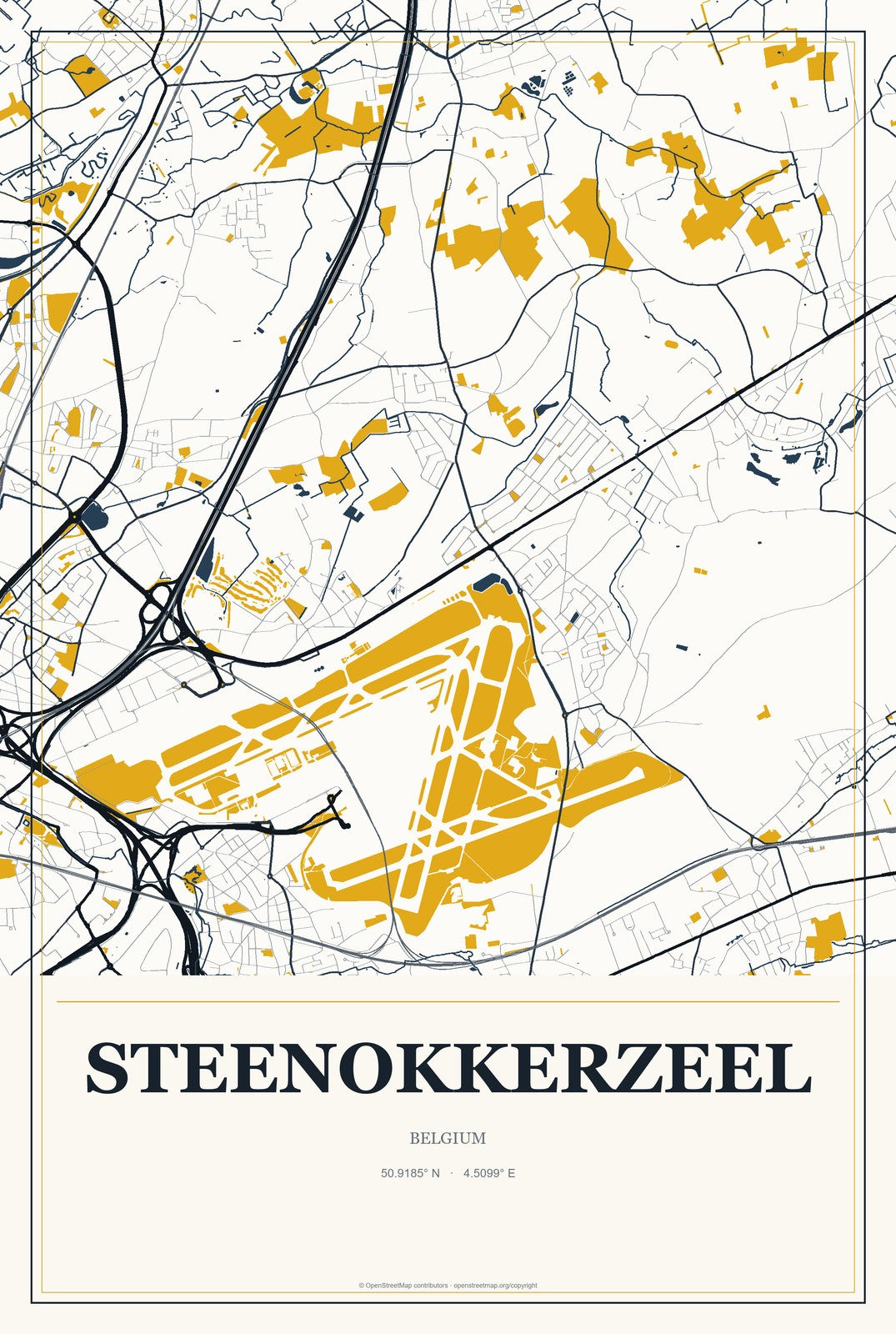 Steenokkerzeel, Belgium City Map Aluminum Sign in Citrine Modern style