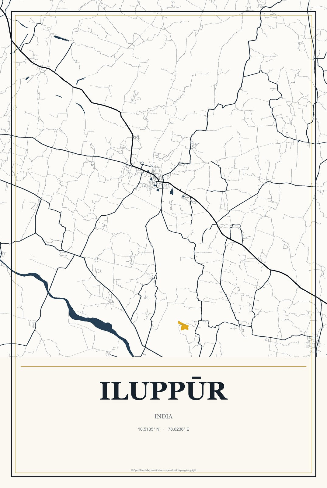 Iluppūr, India City Map Aluminum Sign in Citrine Modern style