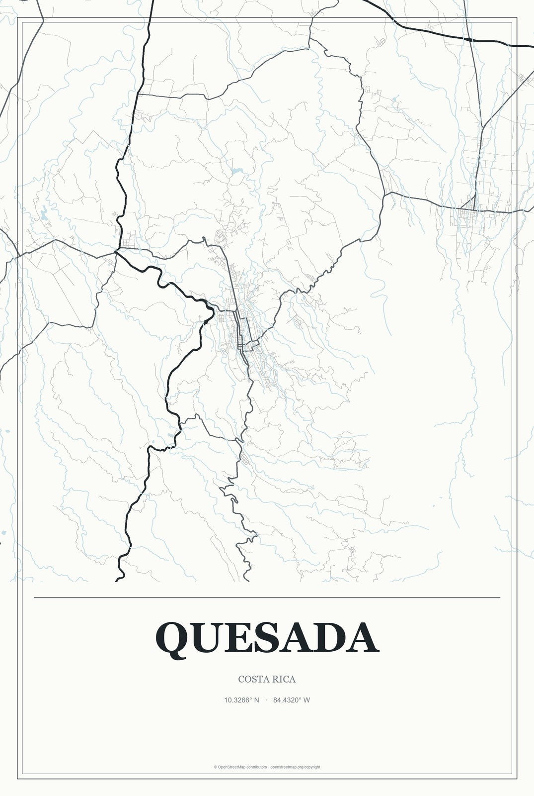 Quesada, Costa Rica City Map Aluminum Sign in Gallery Air style