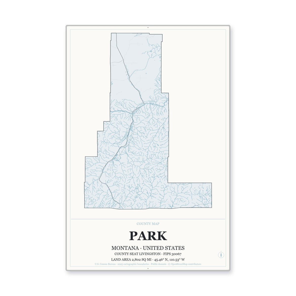 Park County, Montana Map Aluminum Sign in Gallery Air style