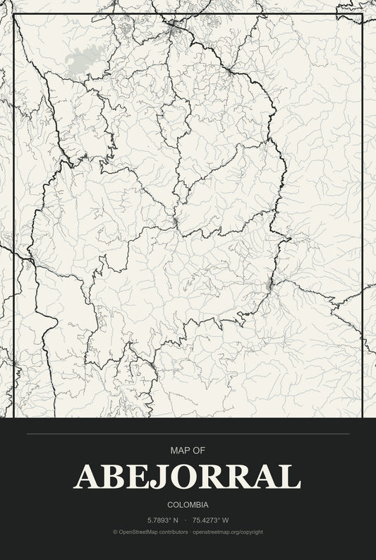 Abejorral, Colombia City Map Aluminum Sign in Museum Plaque style