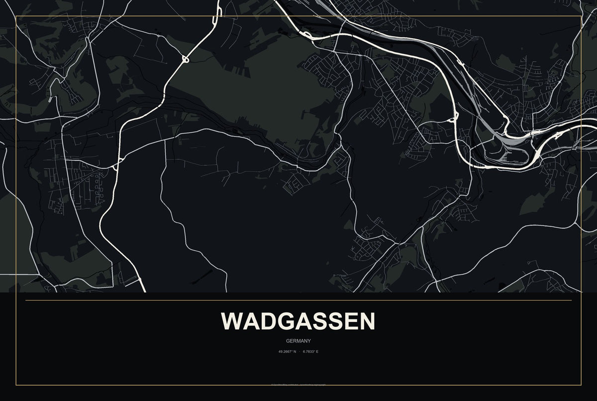 Wadgassen, Germany City Map Aluminum Sign in Metropolitan Noir style