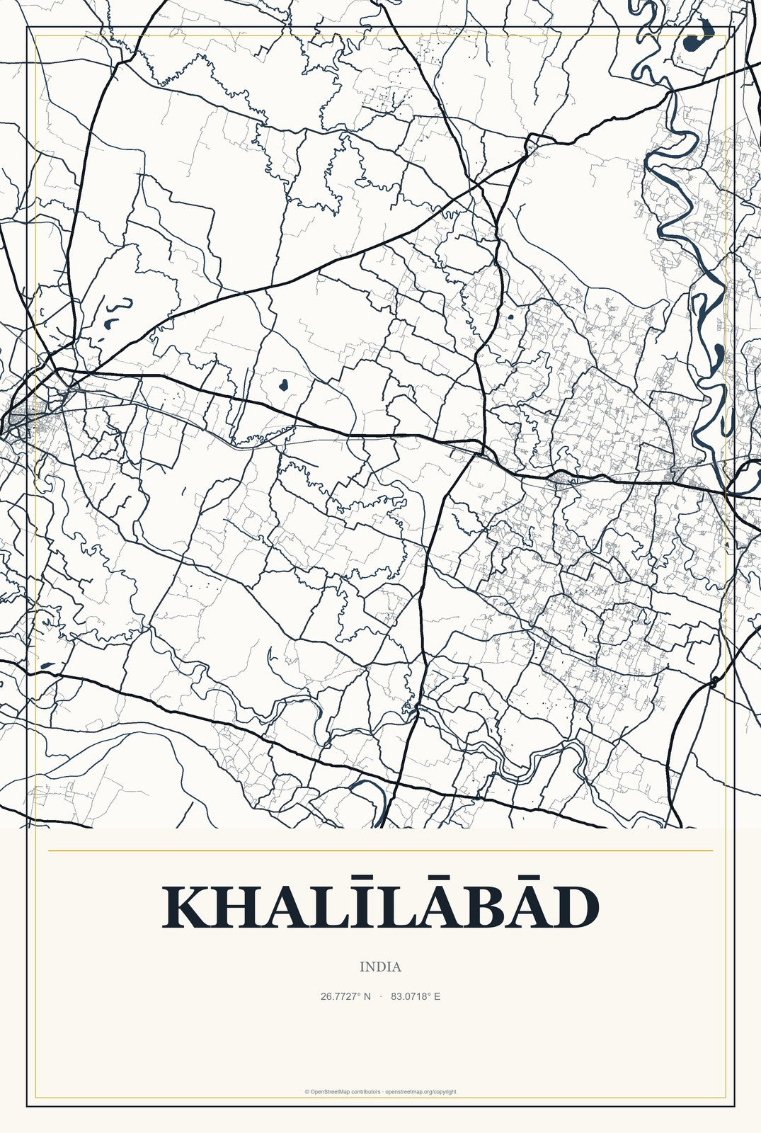 Khalīlābād, India City Map Aluminum Sign in Citrine Modern style