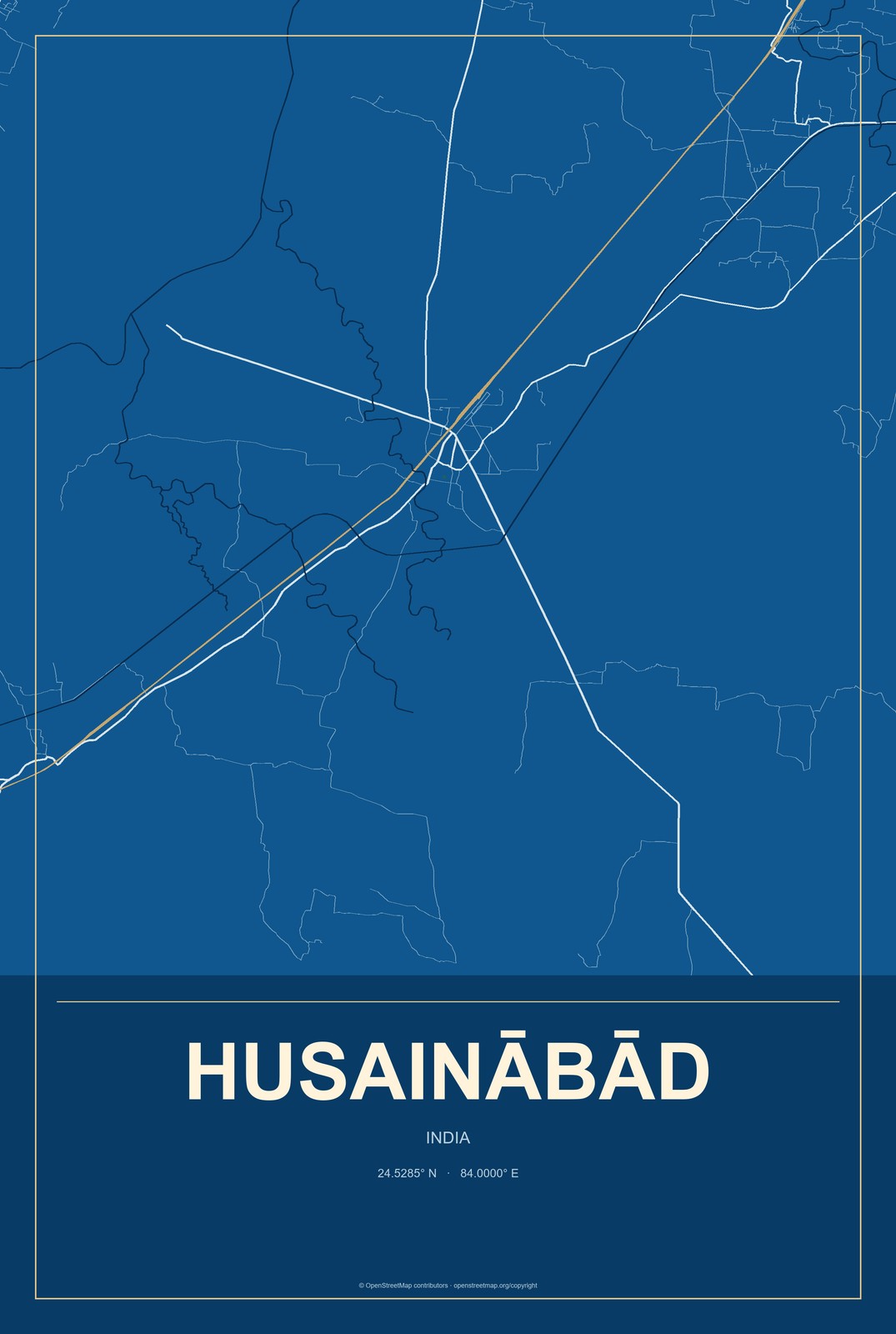 Husainābād, India City Map Aluminum Sign in Harbor Cobalt style