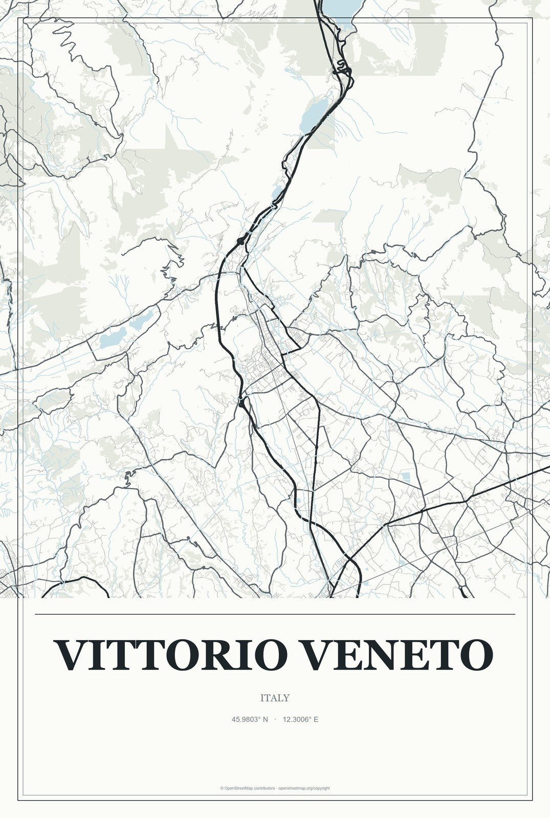 Vittorio Veneto, Italy City Map Aluminum Sign in Gallery Air style