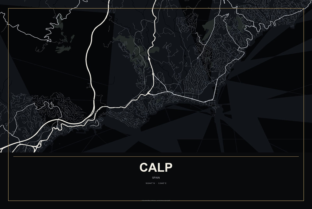 Calp, Spain City Map Aluminum Sign in Metropolitan Noir style